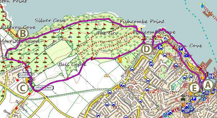 Map of Brixham to Elberry Cove Circular Walk