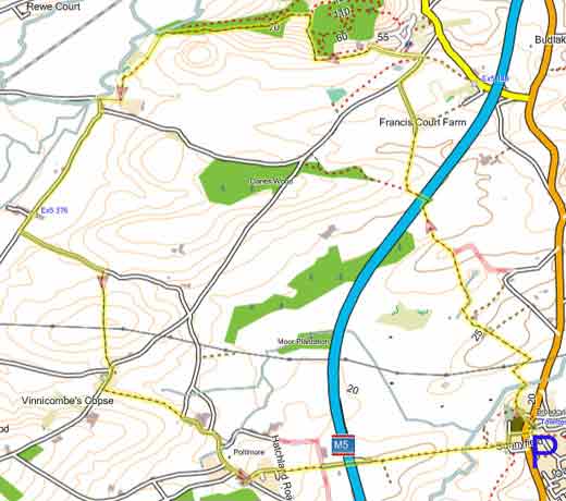 Map of circular walk from Killerton to Columbjohn & Poltimore
