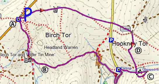 Map of Hookney Tor & Grimspound Walk