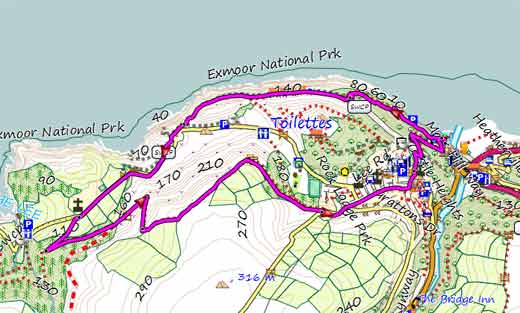 Map of essential Lynmouth circular walk