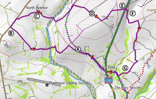 Map of Mary Tavy To Brent Tor Walk