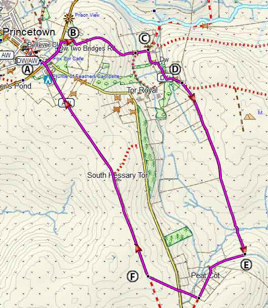 Map of South Hessary Tor Walk