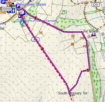 Map of South Hessary Tor short Walk