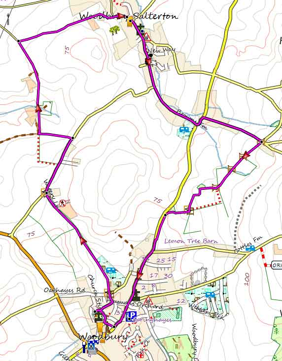 Map of Woodbury Salterton to Woodbury Circular Walk
