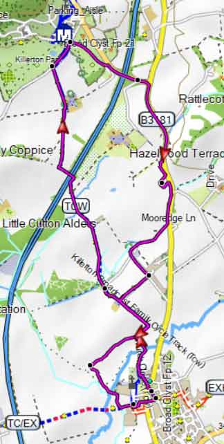 Map of Broadclyst to Killerton Circular Walk