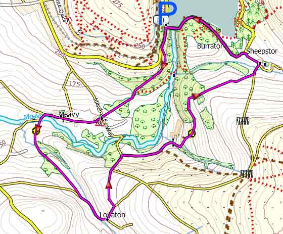 Map of Meavy ,Burrator Reservoir & Sheepstor Walk