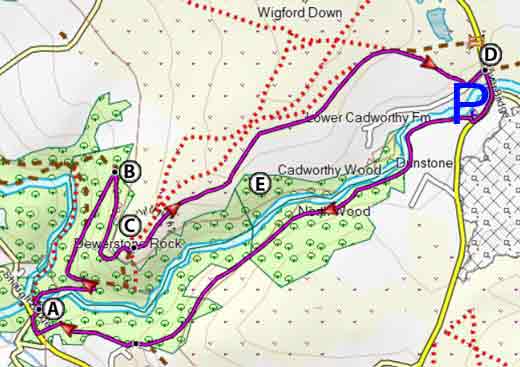 Map of Shaugh Bridge to Dewerstone & Cadover Bridge Walk
