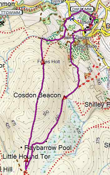 Map of South Zeal to Cosdon Beacon Walk