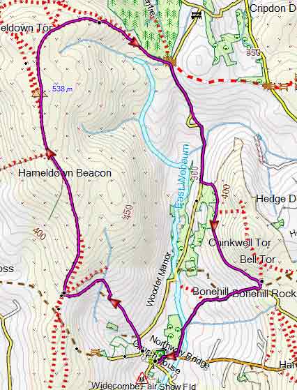 map of widecombe walk 2