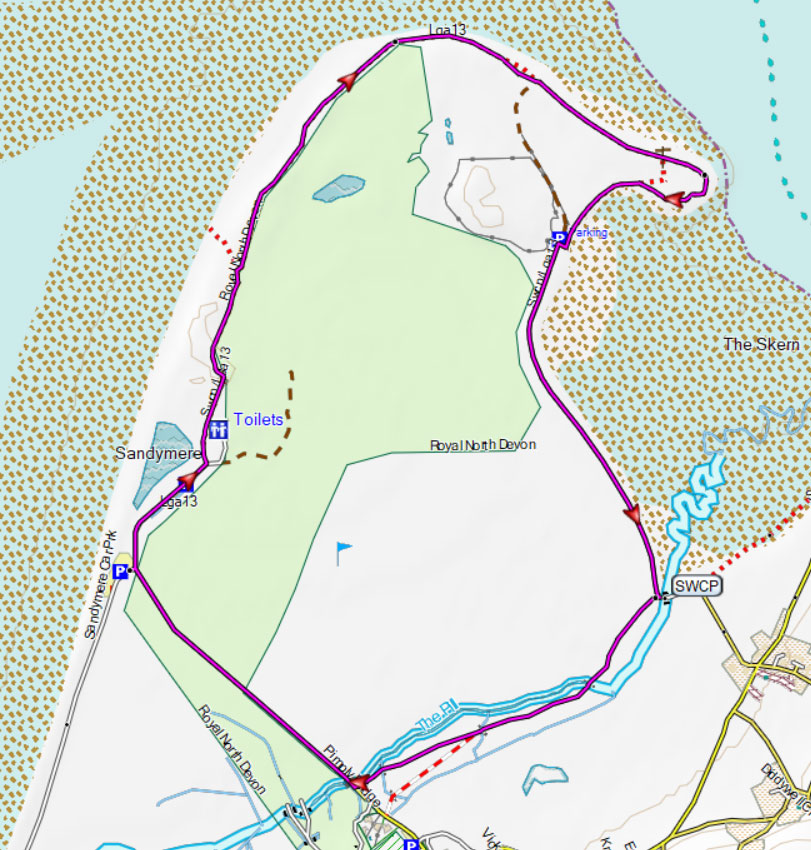 Map of Appledore to Northam Burrows Circular Walk
