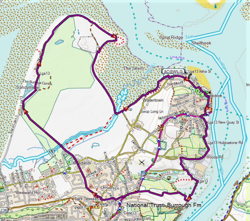 Map of Appledore to Northam & Northam Burrows Circular Walk