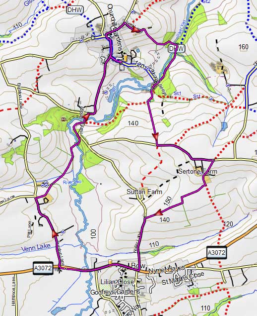 Map of Bow to Zeal Monachorum Circular Walk
