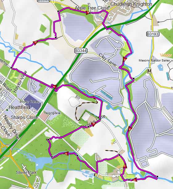 Map of Chudleigh Knighton to Stover Park & Teign Circular Walk