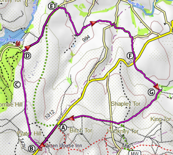 Map of Warren House Inn to Chagford Common Walk