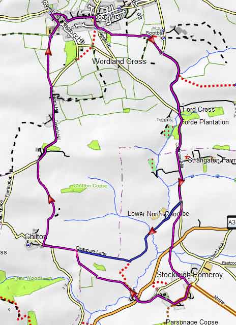 Map of Cheriton Fitzpaine to Stockleigh Pomeroy Circular Walk