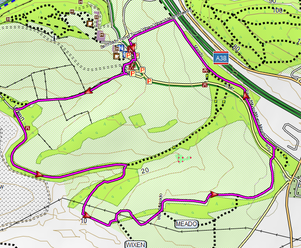 Map of circular walk from Saltram Park to Bolham & Firebeacon