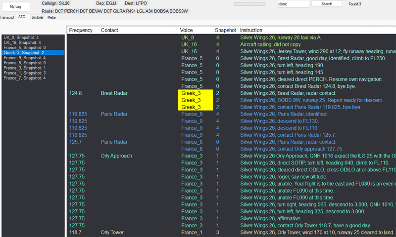 Showing ATC communications